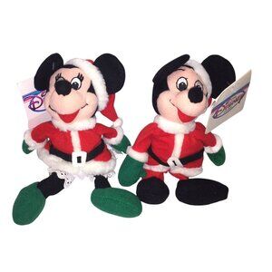 Minnie & Mickey Mouse Mrs Claus & Santa 8" Mini Bean Bag - Disney Store New with